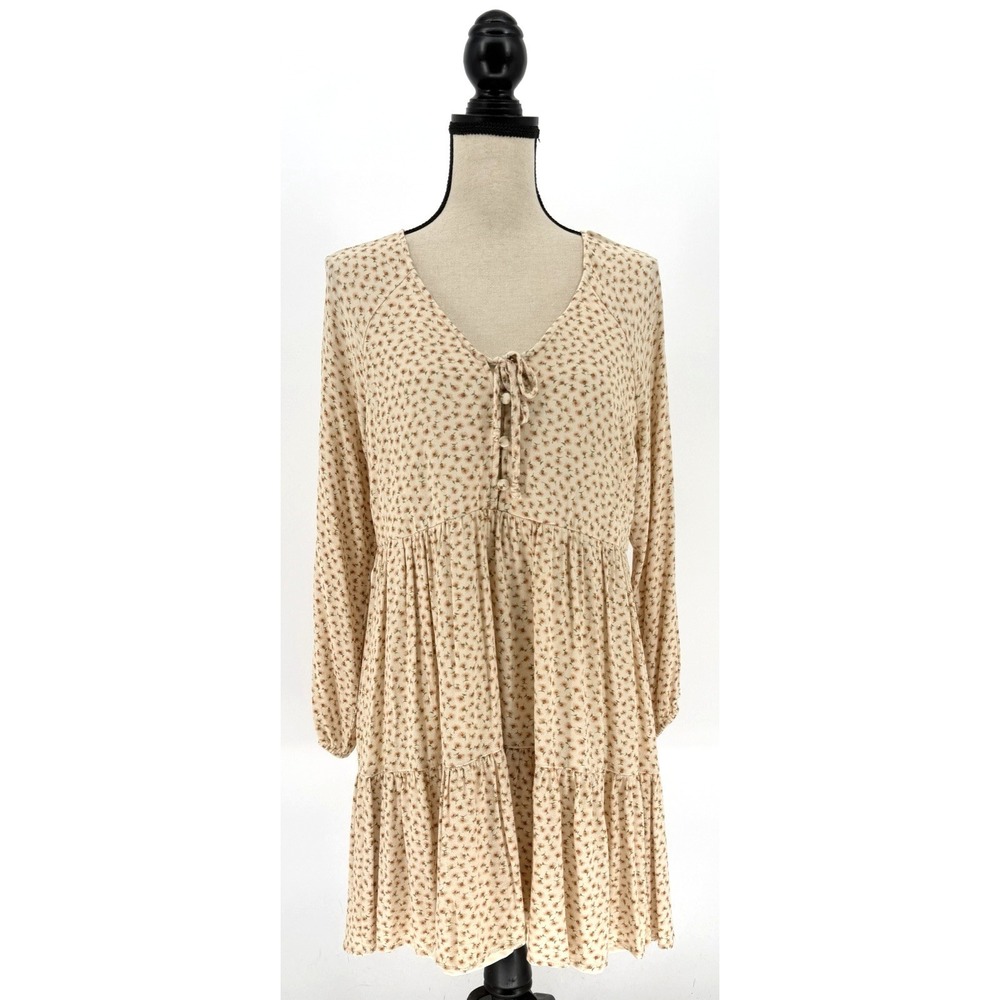 American Eagle Long Sleeve Floral Tiered Babydoll Mini Dress MED Boho Prairie‎